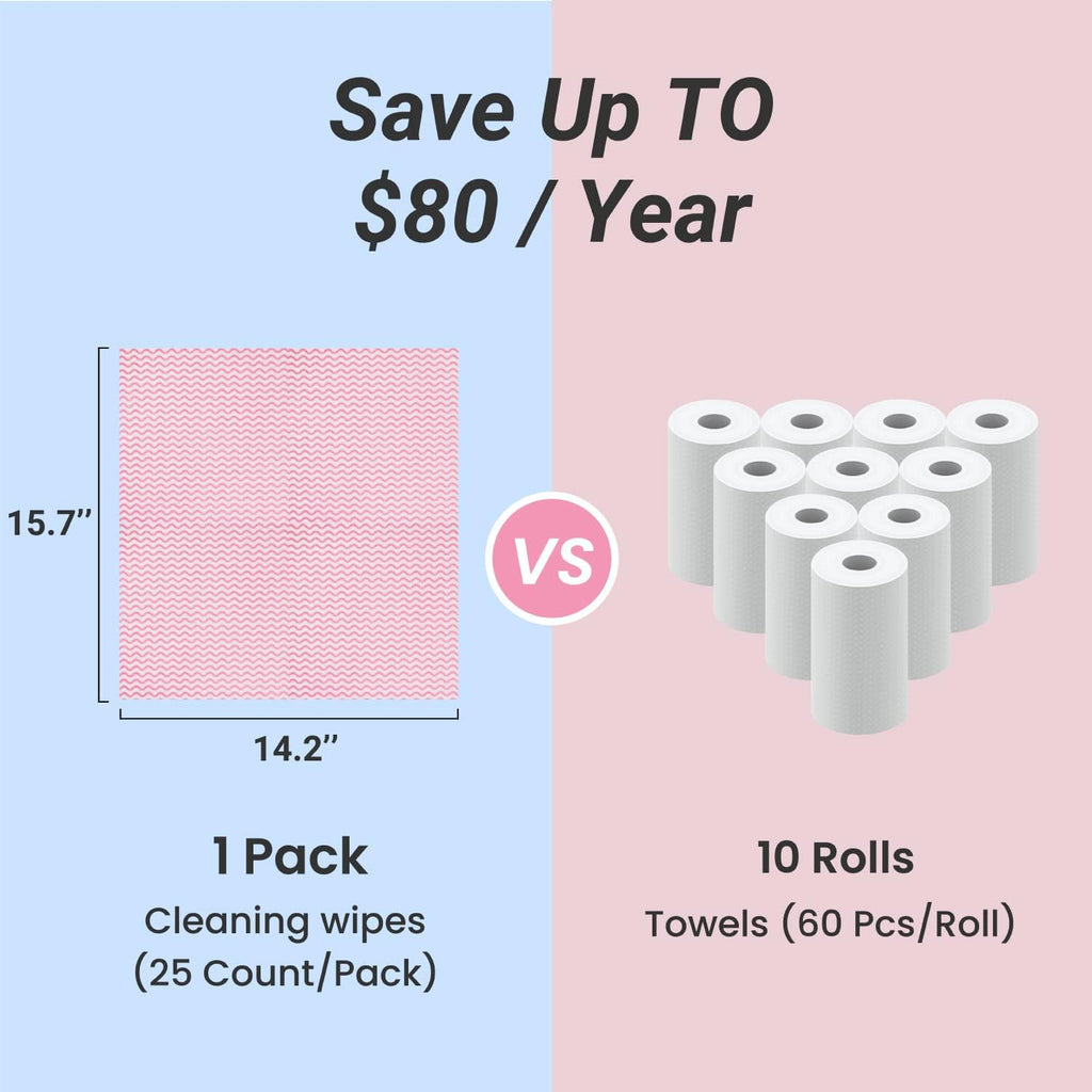 Reusable Cleaning Cloths Dish Paper Towels, Domestic Cleaning Towels, Multipurpose Quick-Dry Rag Dish Cloths Heavy Duty Handy Wipes for Kitchen 25 Count 14.2"X15.7", Pink
