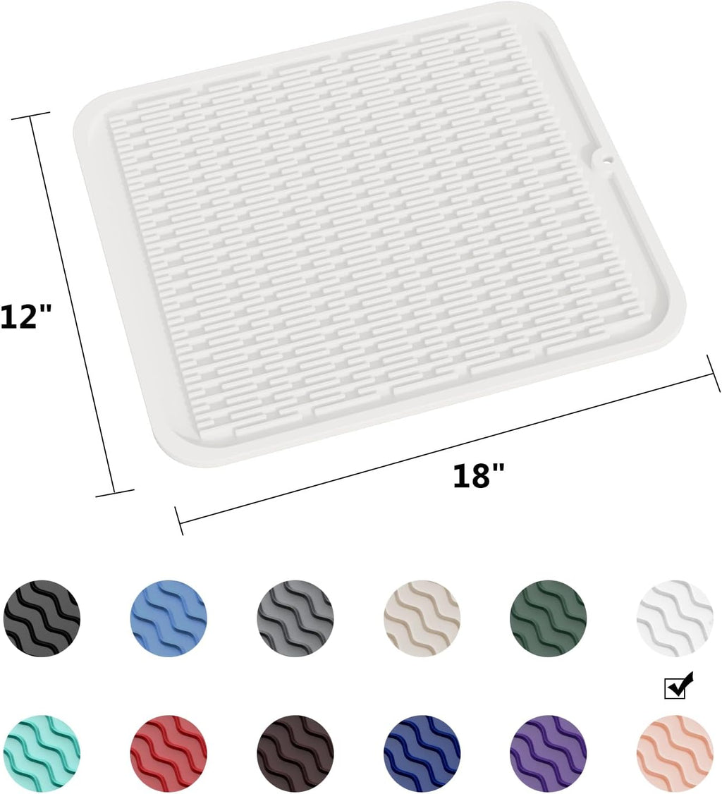 ZLR Silicone Dish Drying Mat for Kitchen Counter, Eco-Friendly Fast Dry Dish Mat, Easy Clean Multi Usage Drying Matt, Heat Resistant Trivet, 16" x 18" XL, Milk White