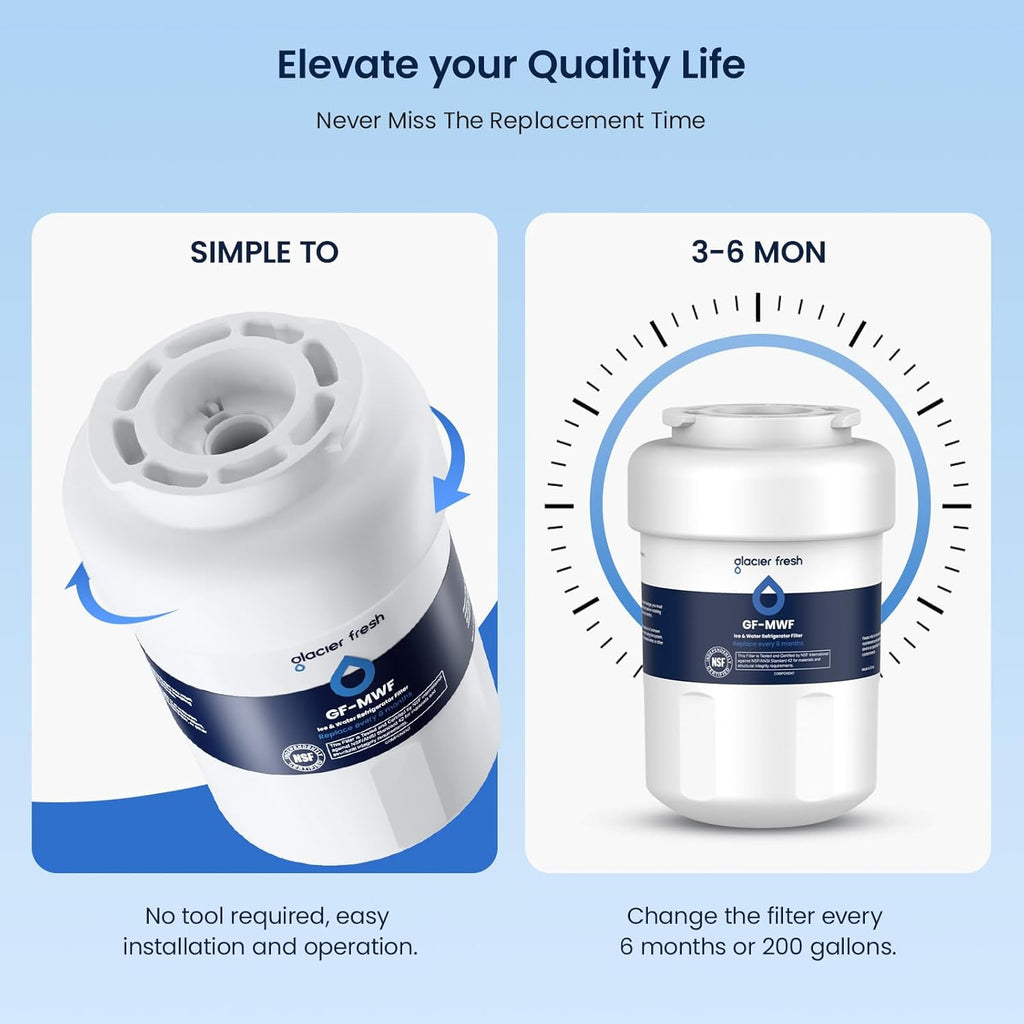 GLACIER FRESH Replacement for MWF Refrigerator Water Filters, SmartWater MWFP, MWFA, GWF, HDX FMG-1, WFC1201, RWF1060, 197D6321P006, Kenmore 9991, 3 Pack