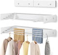 Clothes Drying Rack 31.5 inches Foldable Wall Mount Laundry Rack Folding Indoor Drying Rack Clothing Collapsible Hidden Space Saver with Wall Template 5 Rods White