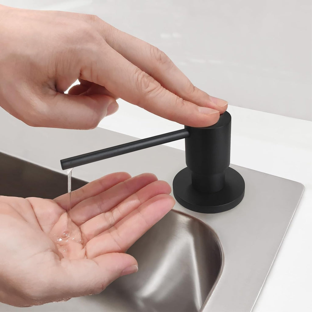 Matte Black All Brass Soap Dispenser for Kitchen Sink Countertop Sink Soap Dispenser 17 OZ Bottle Built in Refill from The Top with Long Spout