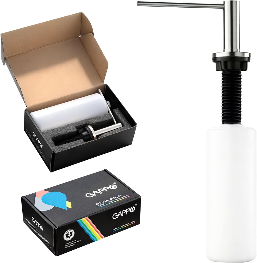 GAPPO Soap Dispenser for Kitchen Sink, Built in Sink Soap Dispenser, Brushed Nickel Stainless Steel Pump Head, Lotion Dispenser with Refillable 17 OZ Bottle