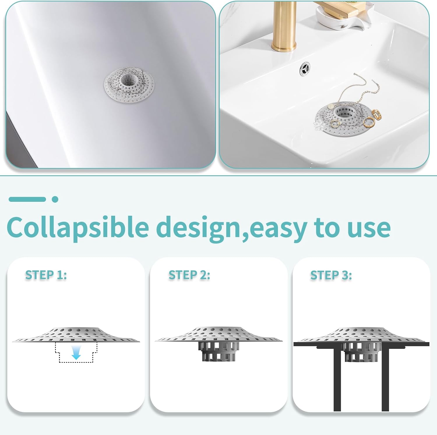Bathtub Drain Hair Catcher,Silicone Tub Hair Catcher Drain Protector,All-in-one Shower Hair Drain Catcher Strainer for 1.48'' to 1.76'' Regular Drains, 3PCS(Patent Pending)