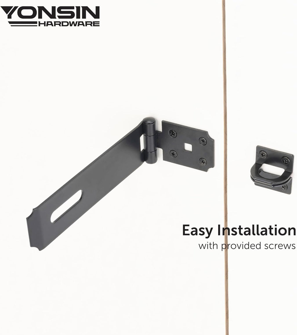 7-1/2" Door Padlock Safety Hasp Latch Heavy Duty, Door Hasp Clasp Lock Gate Shed Hasp Latch Lock for Door Window Fence Gate Barn, 304 Stainless Steel, Thickness 1/8”, Black, 1 Pack