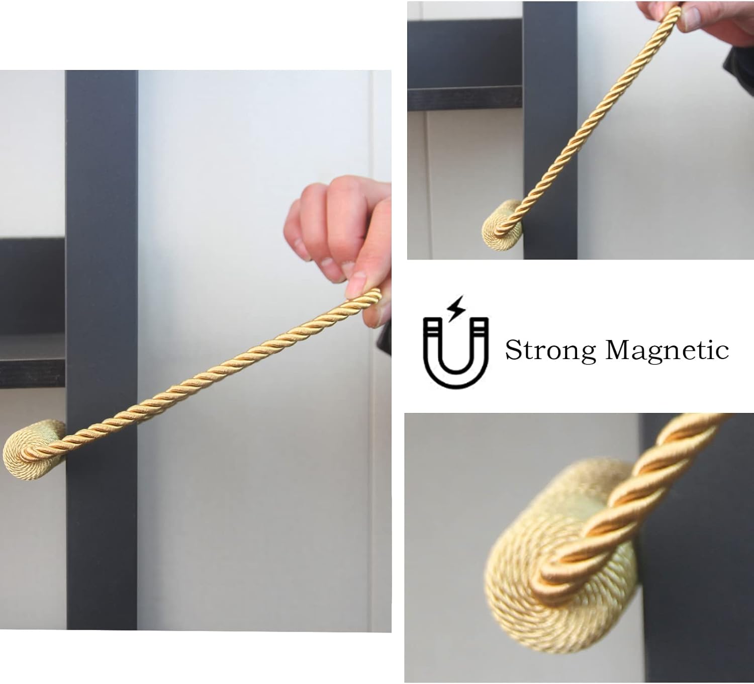 Magnetic Curtain Tiebacks 2 Pack Gold Curtain Rope Tieback Curtain Holders for Drapes Modern Tie Backs Decorative Curtain Holdbacks