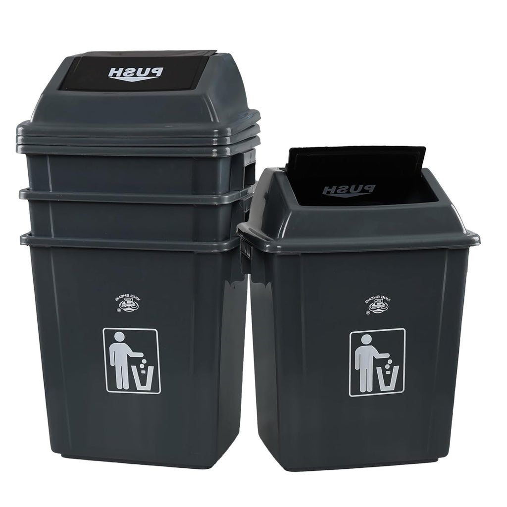 Morcte 6 Gallon Small Kitchen Trash Can with Swing Top, 4 Pack Plastic Waste Basket with Swing Lid, Gray