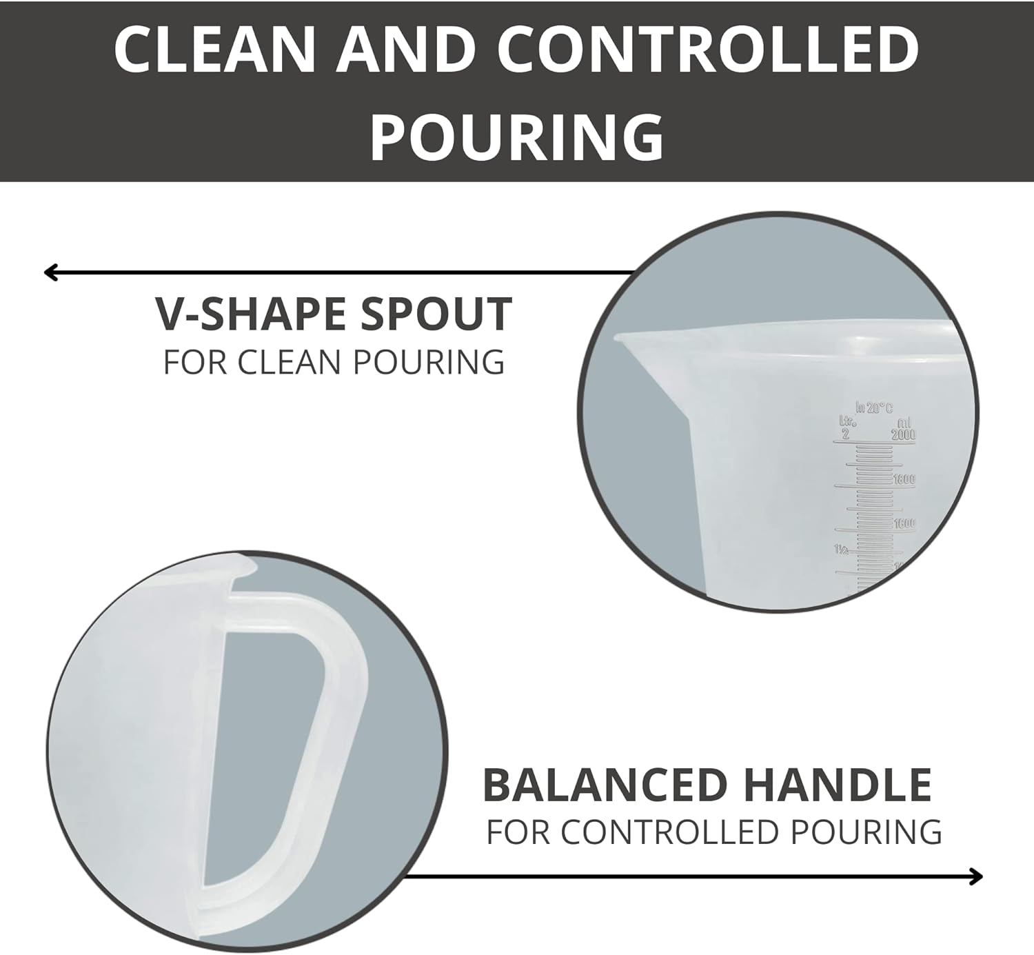 Appletofu Plastic Graduated Measuring and Mixing Pitcher - 2000ml Plastic Graduated Measuring Pitcher - Large Cylinder Graduated Measuring Container with Handle and Pour Spout - 2 Liter