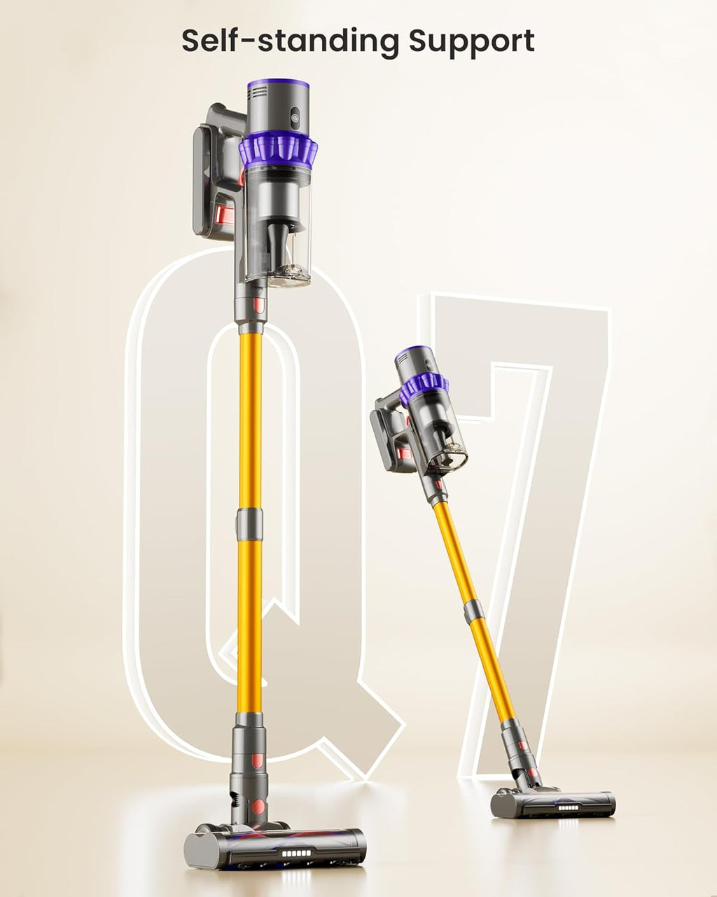 Cordless Vacuum Cleaner, 580W 48KPA 65Mins Self-Standing Vacuum Cleaners for Home, Stick Vacuum Cordless with Wall Mount Charging, LED Display, Upgraded Roller Brush for Carpet,Pet Hair,Hardwood Floor