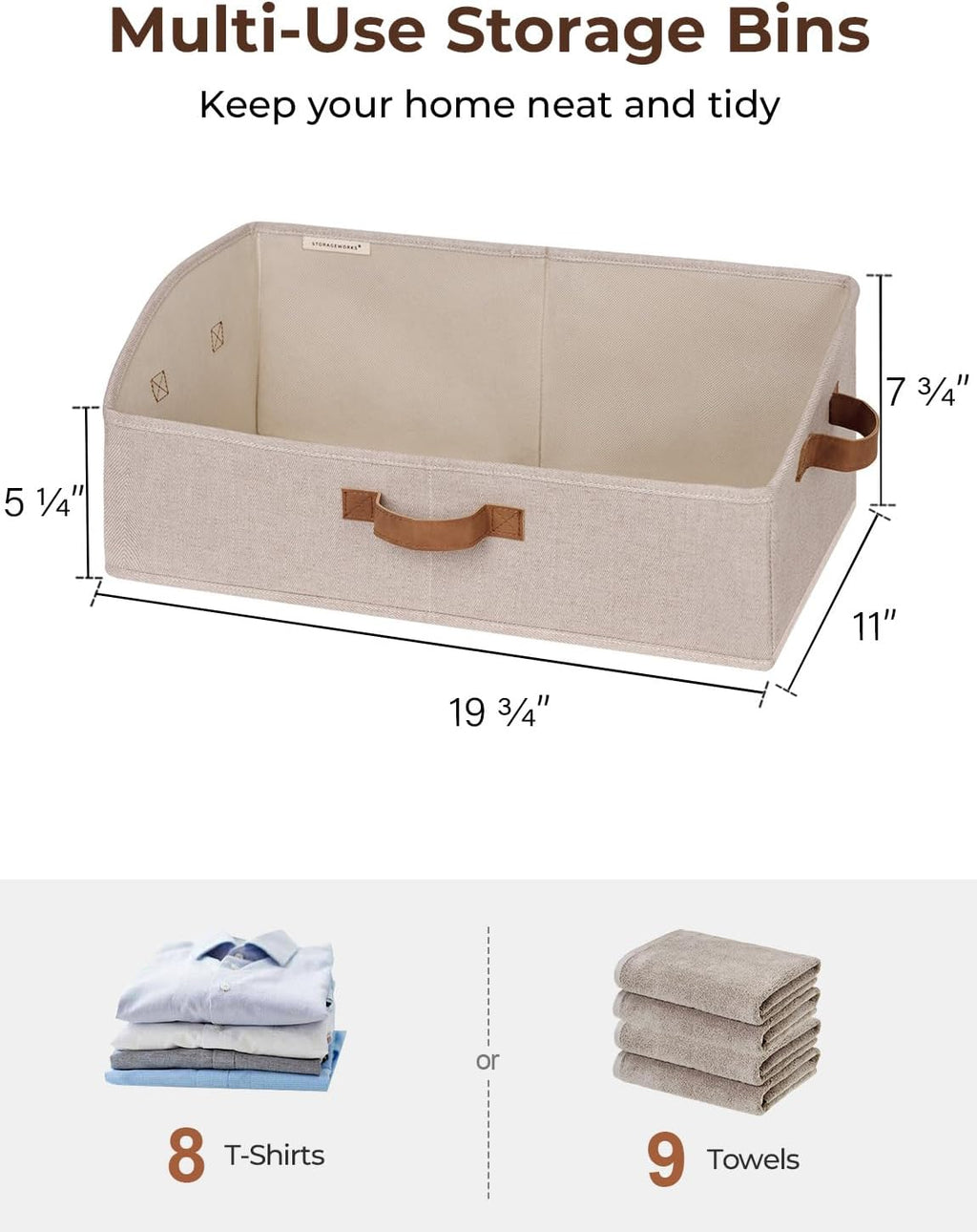 StorageWorks Closet Storage Bins, Trapezoid Organizer Box for Shelves, Fabric Clothes Bin, Foldable Organizing Baskets with Handles, Large, Brown and Beige, 3-Pack