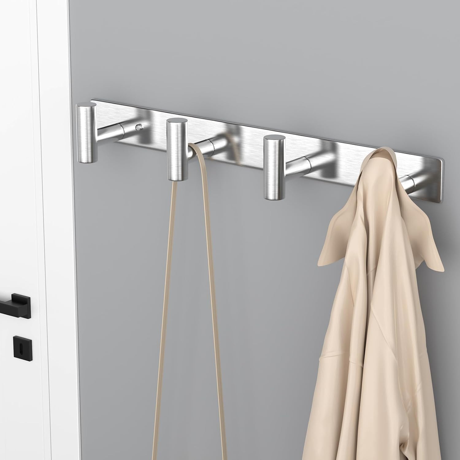 VAEHOLD 1PACK Hat and Coat Wall Mount Rack - 4 Hooks for Robes, Bags, Keys, and Towels - Bathroom Towel Hanger Organizer -Silvery