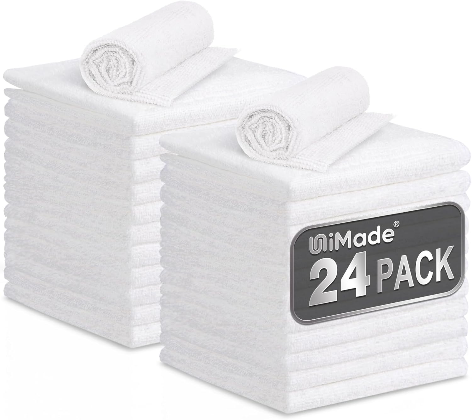 Microfiber Cleaning Cloth, 24 Pack Soft Towel for Cars Bulk Shop Towels Absorbent Car Wash Rags for Automotive Bar Mechanic Restaurant Garage Housekeeping, 11.5"x 11.5", White