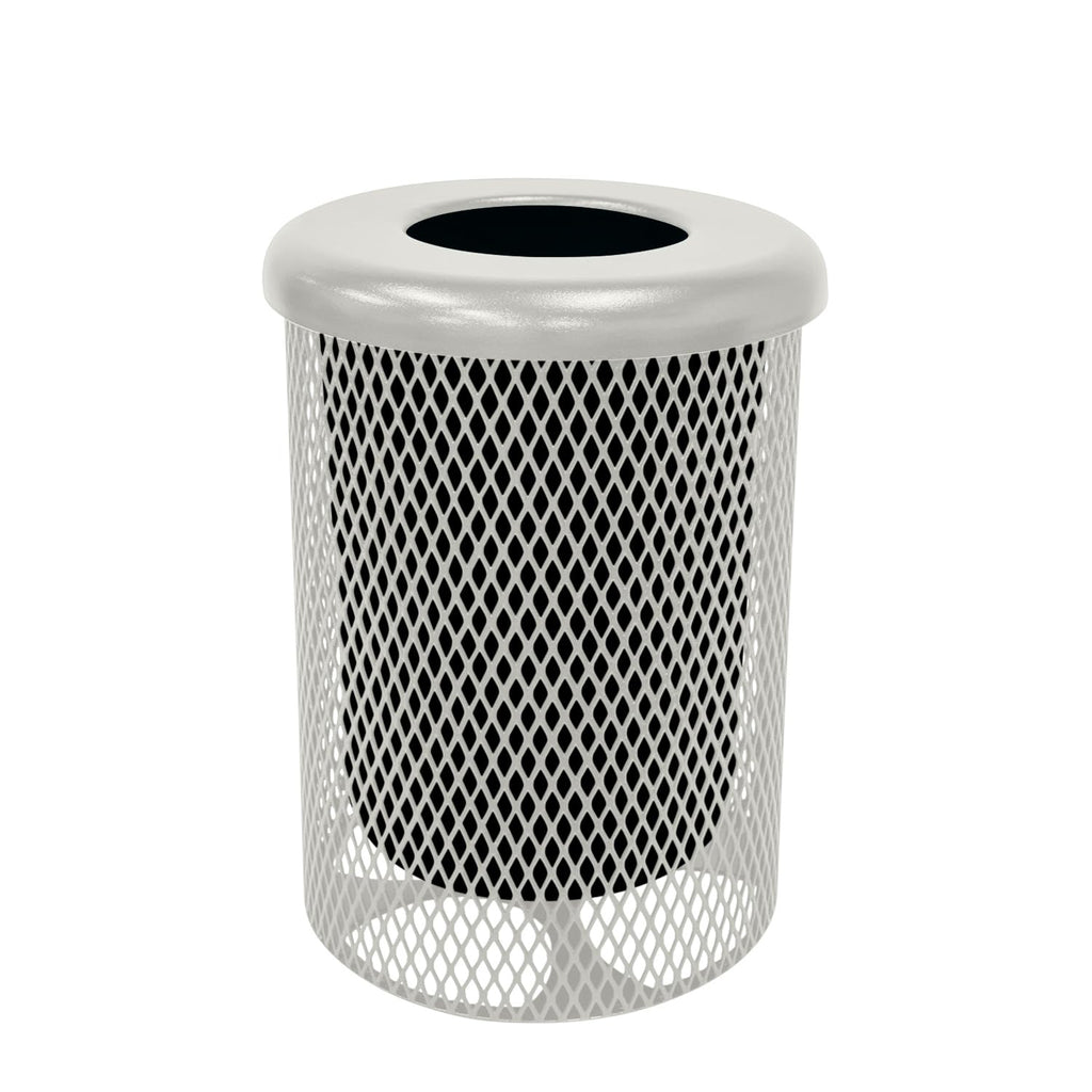 COATEDOUTDOORFURNITURE RFT-Gry Heavy Duty Round Trash Receptacle with Flat Top, Liner Included, 32 Gallon, Gray, Made in America