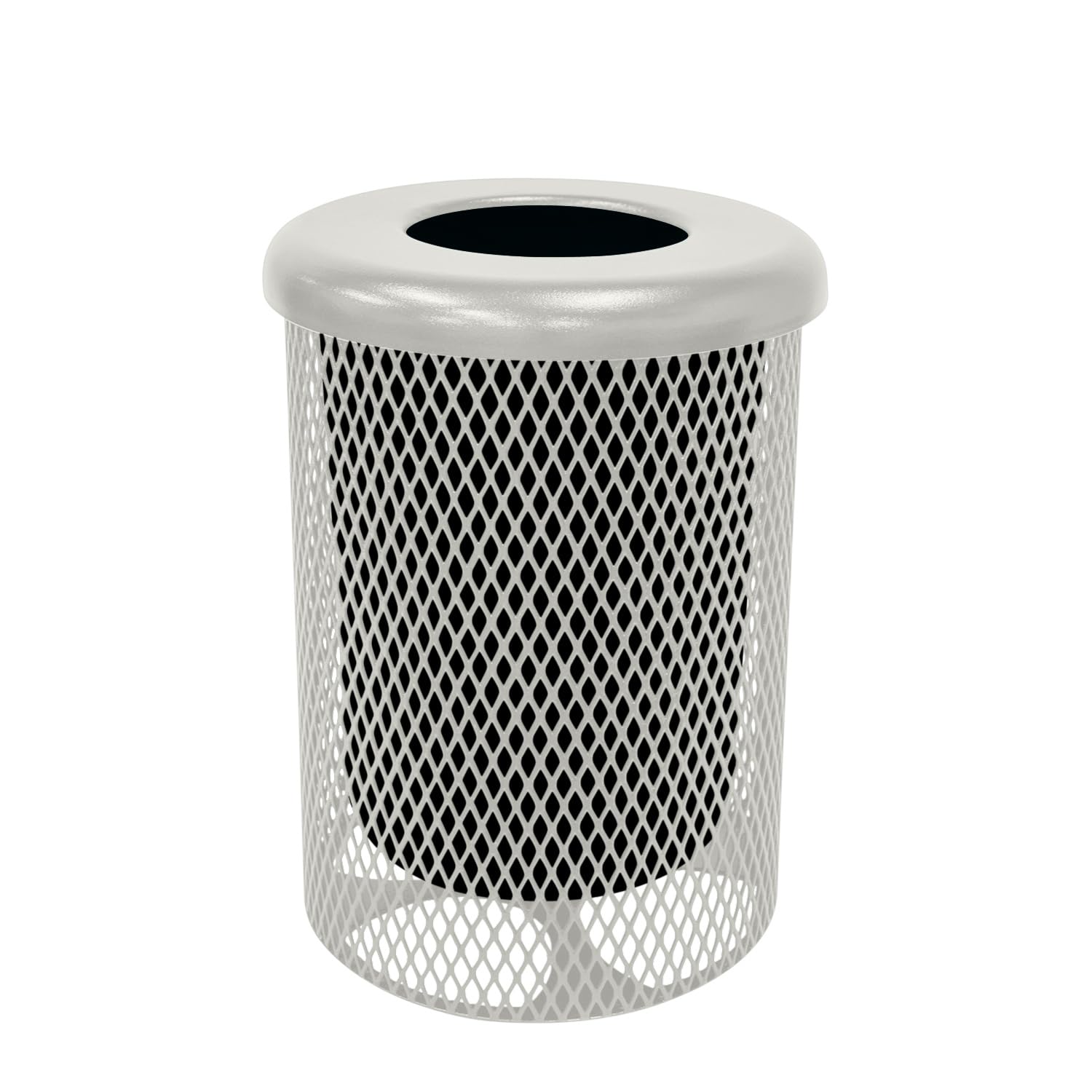 COATEDOUTDOORFURNITURE RFT-Gry Heavy Duty Round Trash Receptacle with Flat Top, Liner Included, 32 Gallon, Gray, Made in America