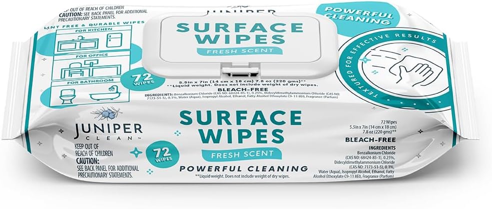 1 Pack Surface Cleaning Wipes Bleach Free, All-Purpose Cleaner for Bathroom, Kitchen, Office, 72 Count Soft Flow, Fresh Scent, Lint Free & Durable