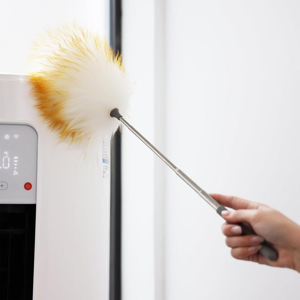 Mini Feathers Duster,Telescoping Lambswool Dusters with Stainless Steel Extension Pole Up to 34" for Cleaning High Ceiling Fan, High Ceilings,Furniture,Hard to Reach Areas