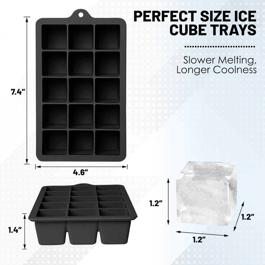Silicone Ice Cube Trays 3Packs, Easy Release Ice Cube Molds with Lid, Freezer Stackable Ice Maker for Whiskey, Baby Food, BPA Free (Black)