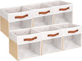 HNZIGE 11 Inch Foldable Fabric Storage Cubes - Clear Bins for Shelves, Canvas Cube Organizer Bins (White Beige 6 PCS)