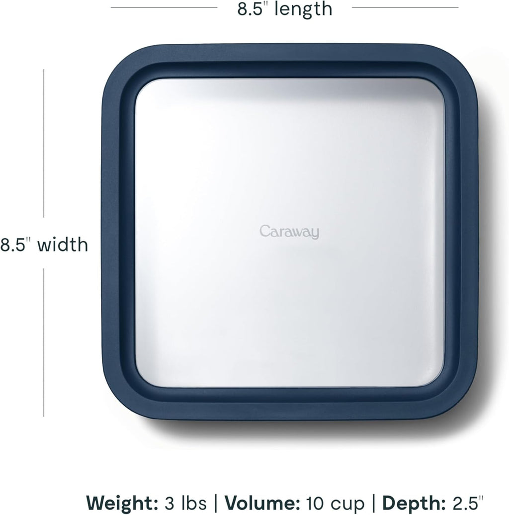 Caraway 6pc Glass Food Storage Set – 10 Cup Food Containers (6) - Ceramic Coated - Non Toxic, Non Stick with Lids - Microwave Safe - Navy