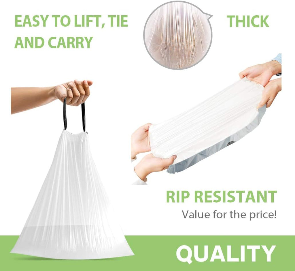 4 Gallon 320 Counts Strong Drawstring Trash Bags Garbage Bags by Teivio, Bathroom Trash Can Bin Liners, Small Plastic Bags for home kitchen office, White