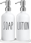 MOMEEMO Hand Soap Dispenser for Bathroom, Soap and Lotion Dispenser Set with Silver Metal Pump, Suitable for Farmhouse Bathroom Decor. (White & Silver)