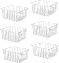 Upright Freezer Organizer Bins， Freezer Baskets for 14, 15 cu.ft Standup Freezer, Wire Storage Baskets with Built-in Handles for Frozen Foods, Snacks, Vegetables, Fruits and More, 6Pcs , White