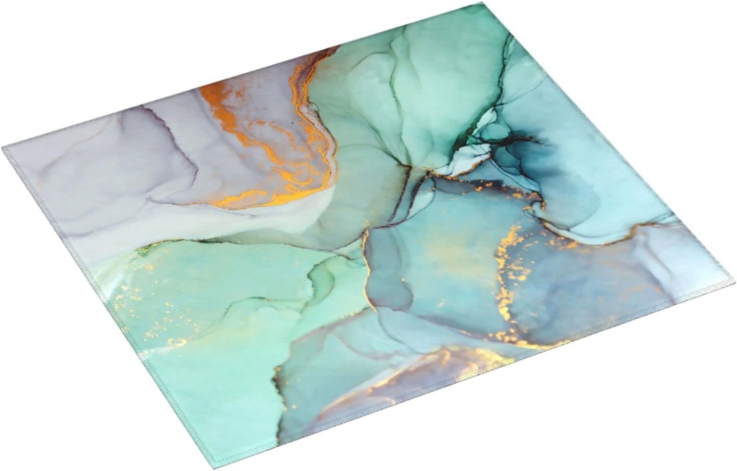 Teal Marble Golden Swirls Pattern Microfiber Dish Drying Mat For Kitchen Countertop Absorbent Reversible Drainer Rack Pad 18 X 16 Inch
