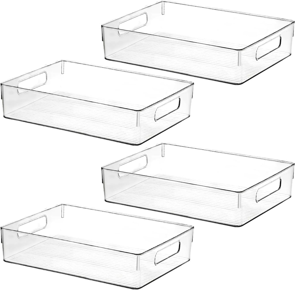 Large Clear Plastic Storage Bins, Pantry Organizers and Storage Containers Fridge Organizer Bins for Organizing Home Kitchen Under Sink Bathroom Refrigerator Freezer Laundry Room