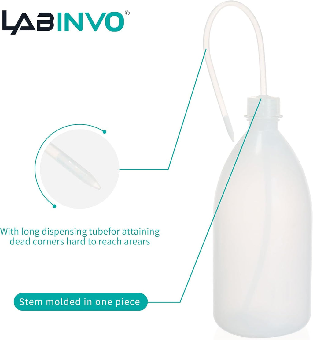 4pcs of Economy Wash Bottles, Vol.1000ml (34oz), Narrow-Mouth Squeeze Bottles Bottles, LDPE Material, with Long Dispensing Tube,IN-WBNL1000