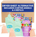 Truly Free Dryer Angel - Natural Dryer Sheet Alternative, Non-Toxic Reusable Fabric Softener Sheets and Scent Booster, Safe for Babies and Sensitive Skin, Laundry Room Essentials - 2 Packs + 2 Refills
