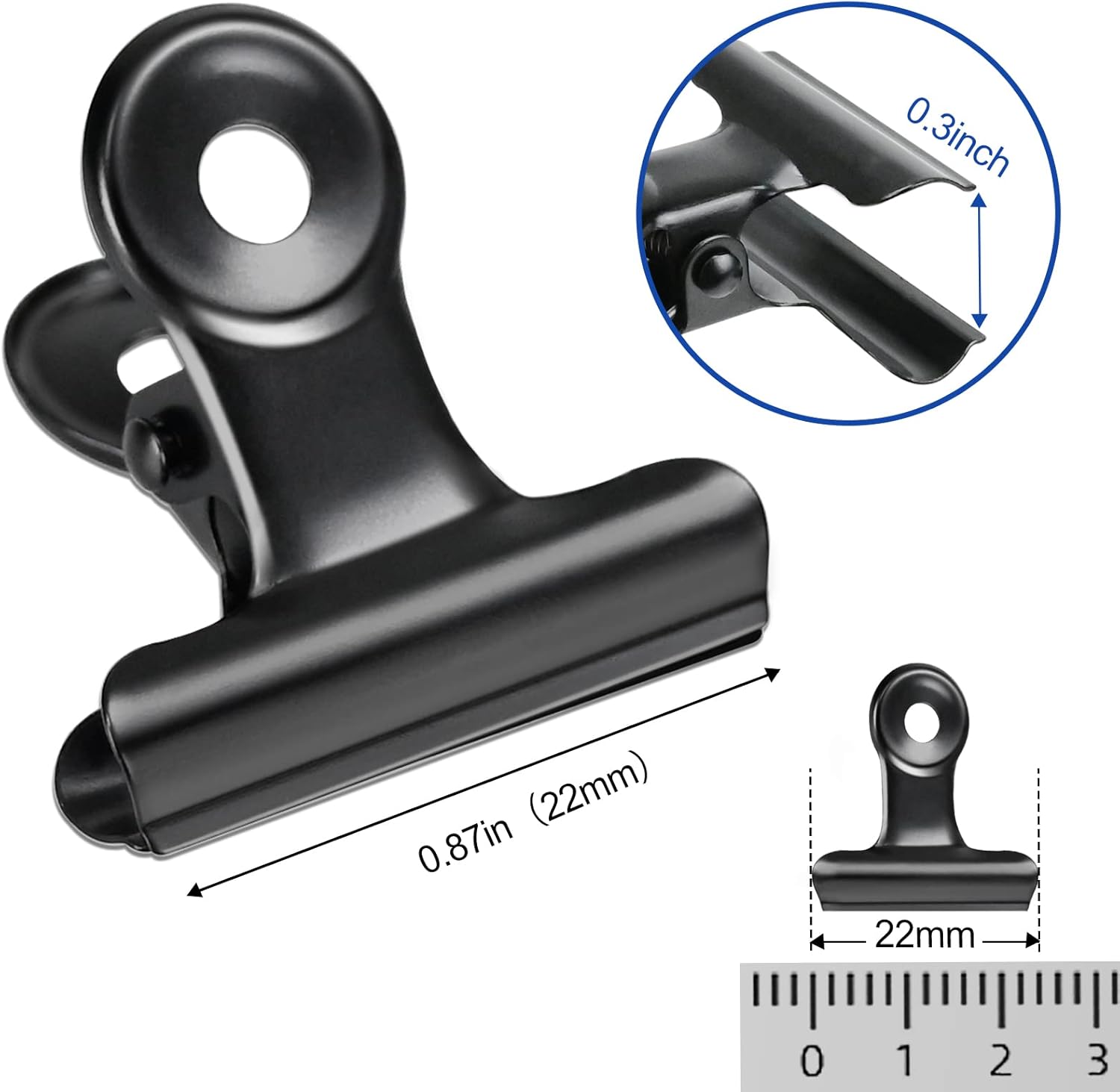 30 Pack Bulldog Clips 0.87 Inch Small Hinge Paper Clips Metal Hinge Clips for Crafts, Food Bags, Drawings, Photos at Home Kitchen & Office Usage, Black, 22mm