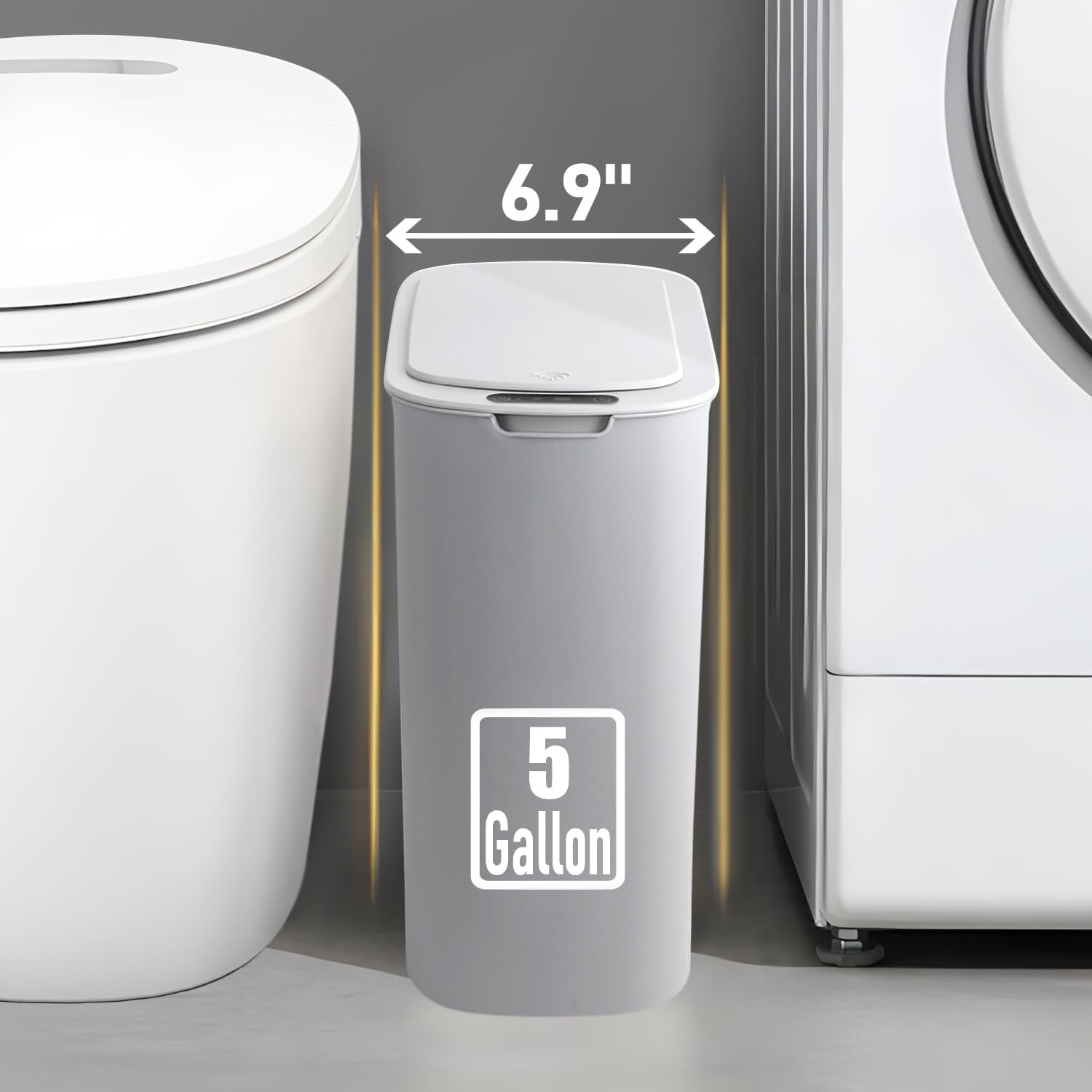 5 Gallon Motion Senor Bathroom Trash Can with Lid, Automatic Garbage Can Touchless, Smart Plastic Waste Basket for Narrow Spaces, Bathroom, Office, Bedroom, Living Room (Gray)