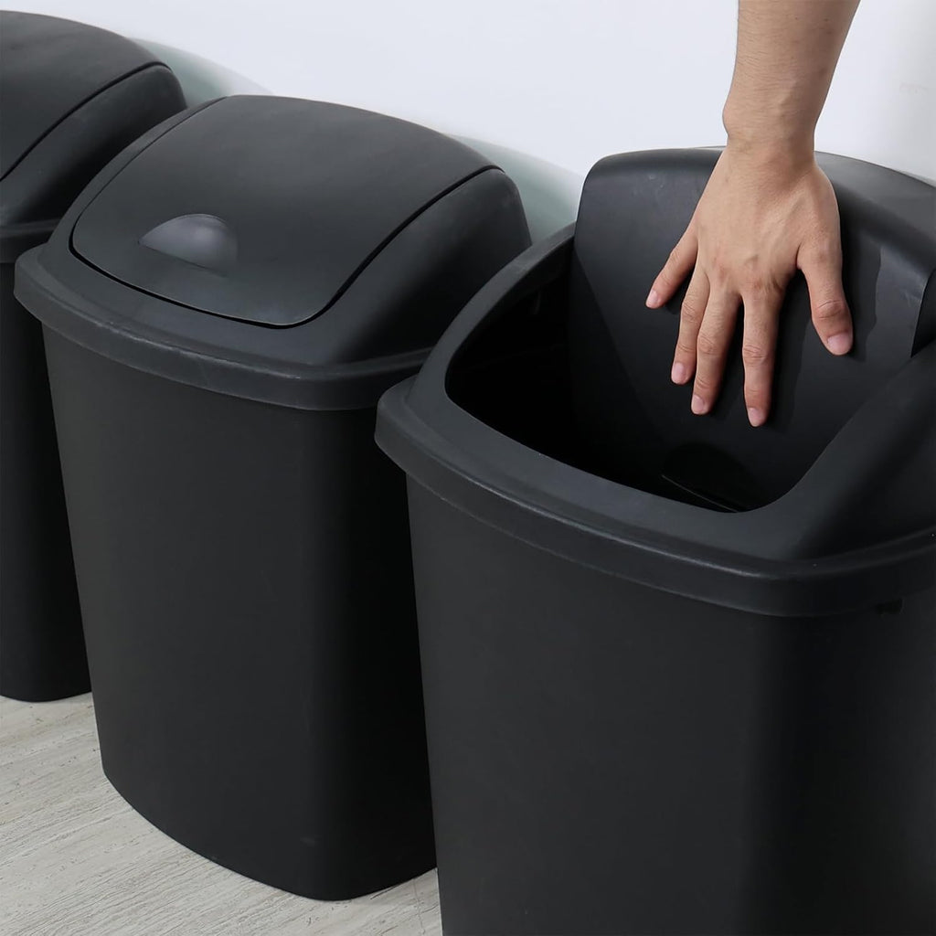 4 Packs Commercial Heavy-Duty Trash Can with Lid, Plastic Swing Top Kitchen Trash Can (11 Gallon, Black)