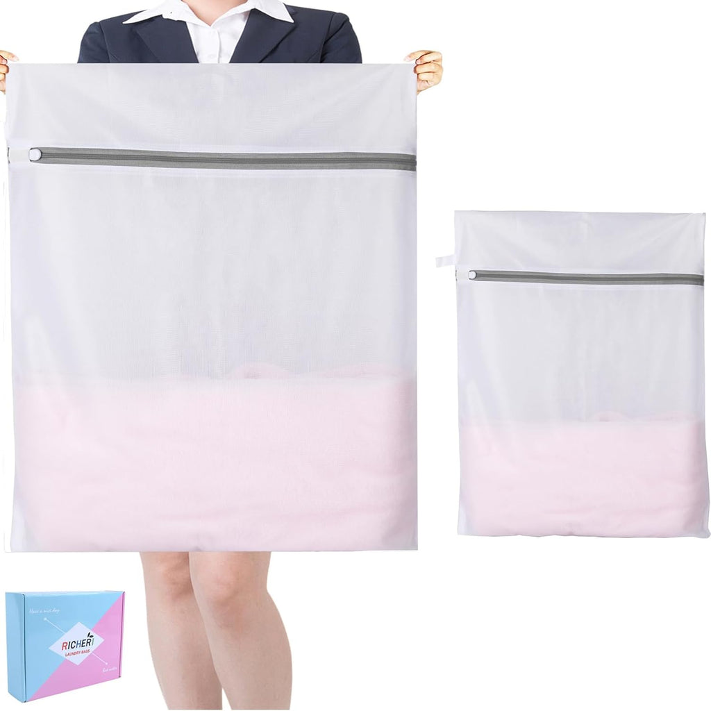 Mesh Laundry Bags, Mesh Wash Bags Durable Mesh Structure with Strong Zipper Suitable for Underwear Delicate Clothes, Pants, Shoes, Socks Washing (Small Fine Mesh, Extra Large 24*36in+36*44in)