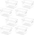 BALEINE Clear Plastic Storage Bins, Pantry Organization, BPA Free Stackable Refrigerator Organizers and Storage with Handles for Kitchen Fridge Cabinet Bathroom (8PK, 9.5x5.5x4.5)