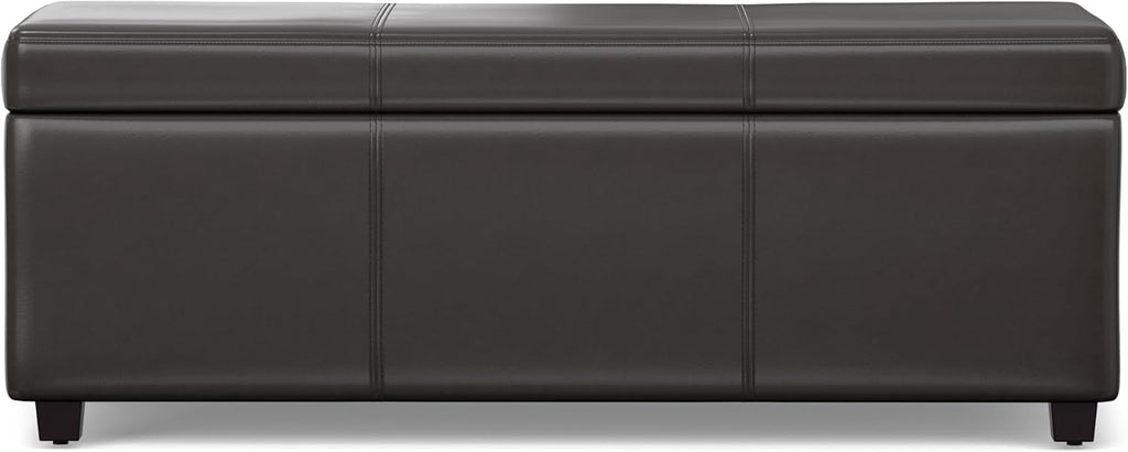 SIMPLIHOME Avalon 44 inch Wide Contemporary Rectangle Lift Top Rectangular Storage Ottoman in Tanners Brown Vegan Faux Leather, Assembled, for the Living Room, Entryway and Family Room.