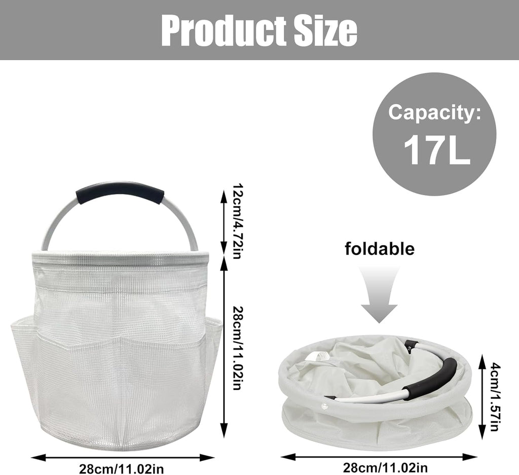 Qivine 17L Cleaning Caddy with Handle, Cleaning Supply Caddy Foldable Tool Bag Cleaning Products Organizers Portable Cleaning Bucket Organiser for Storing Towels (Clear)