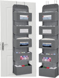 MAX Houser 5-Shelf Over The Door Hanging Organizer with 2 Metal Hooks, 5 Pocket Over The Door Wall Mount Storage with Clear Windows for Baby Nursery Bathroom Closet,Bedroom,Dorm,Diapers,Kids Toy(Gray)