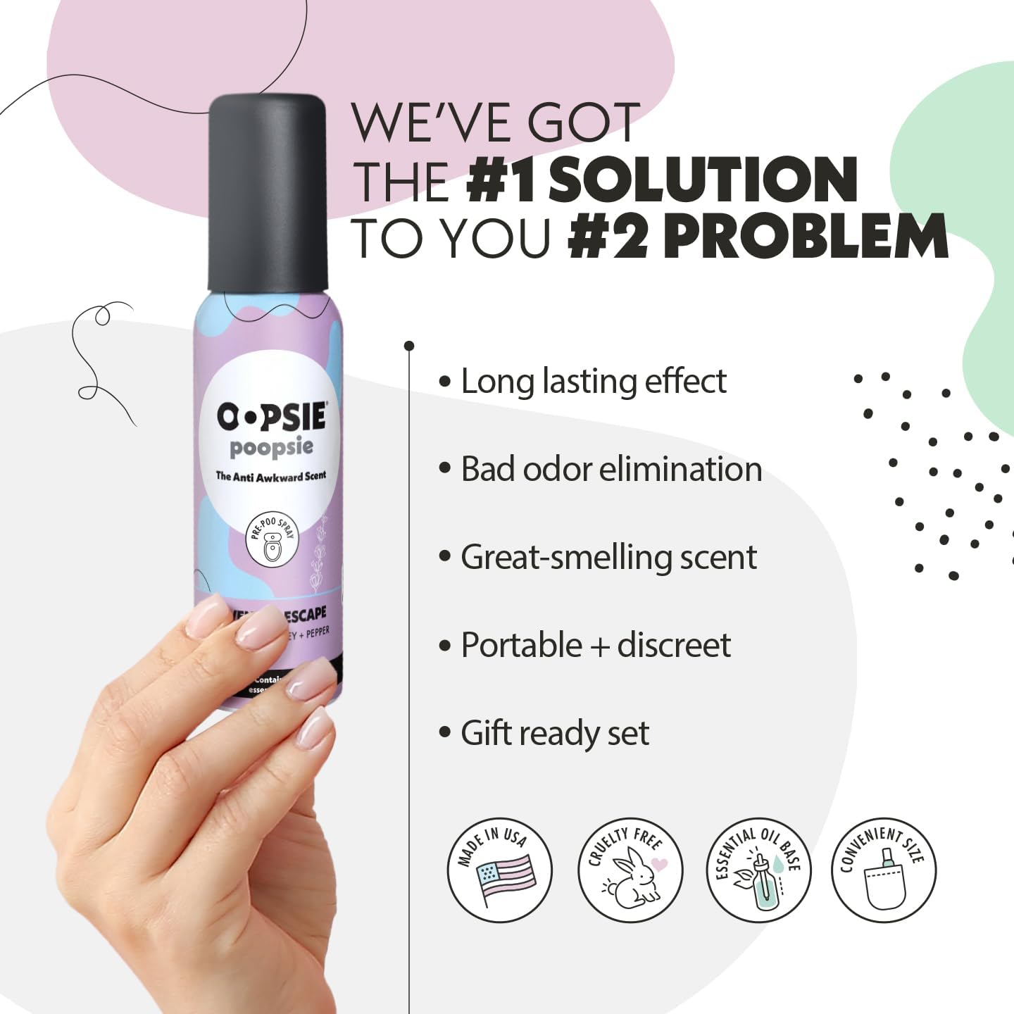 OOPSIE POOPSIE Lavender Escape Before & After You Go Toilet Spray 2oz - Portable Odor Eliminator