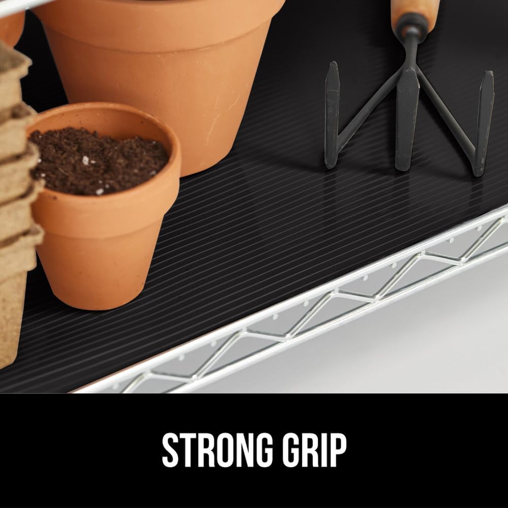 GORILLA GRIP DuraGuard Shelf Liner, Non-Adhesive Cabinet Liners for Kitchen Drawers, Shelves, Refrigerator, Pantry Storage, Bathroom Closet, Durable Waterproof BPA Free Ribbed Plastic, 12x20 Jet Black