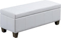 White Faux Leather Ottoman with Storage, Rectangular Extra Long Storage Bench for Bedroom and Living Room