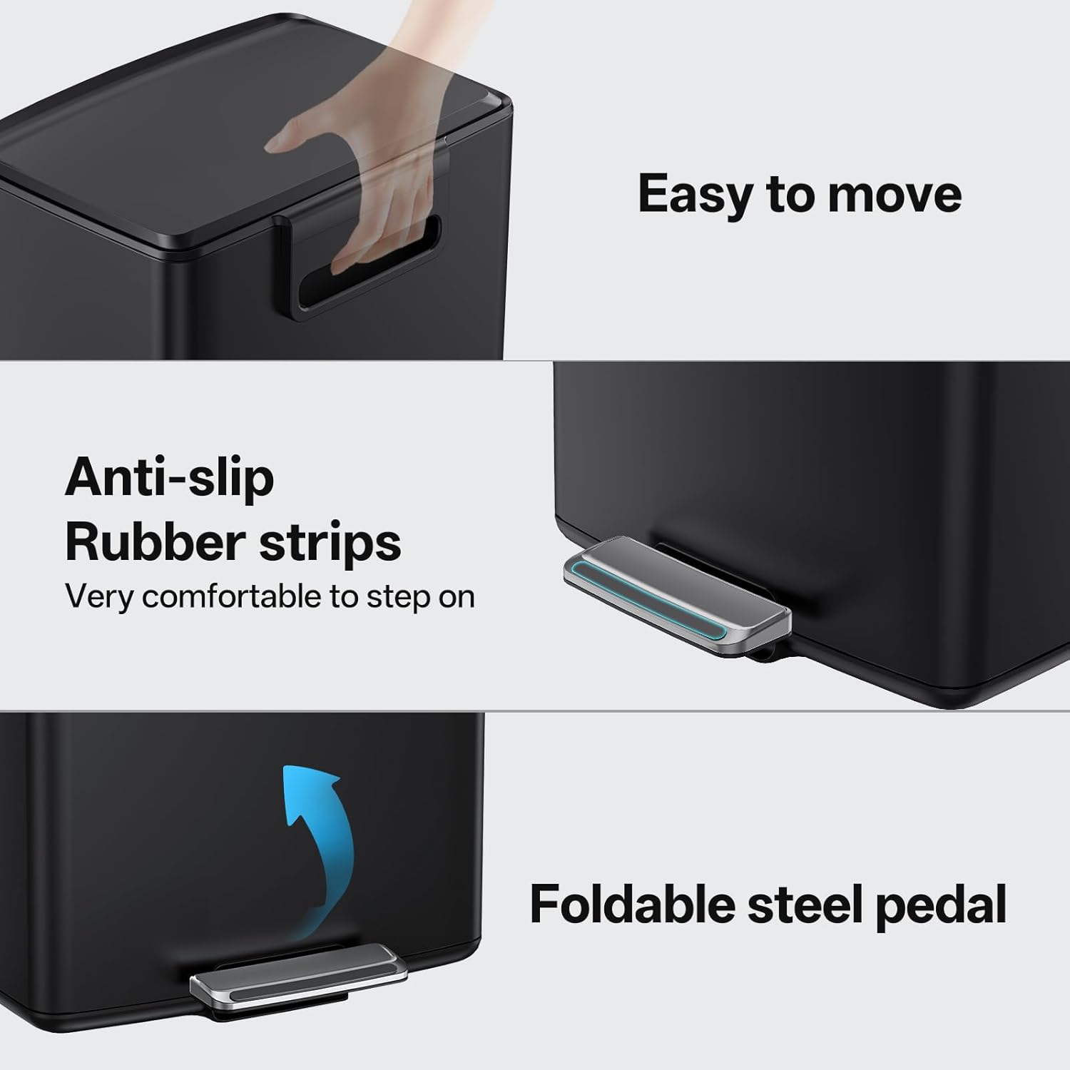 mVm 10.6 Gallon Heavy Duty Step Trash Can with Lid, Foldable Foot Pedal Bin for Kitchen Office Dormitory Home Rooms (Black)