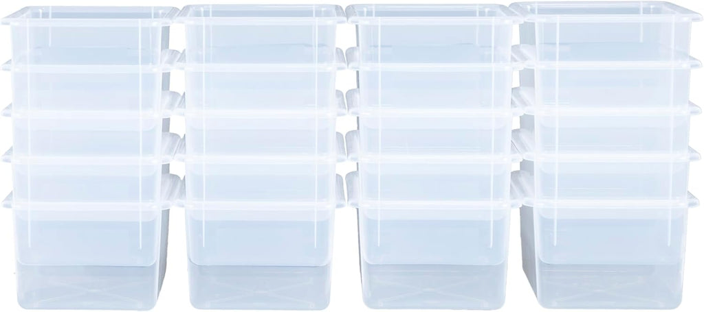 Wood Designs Cubby Storage Bin, Heavy Duty Plastic Containers for Kids Translucent Clear Cubby Tray Set of 20