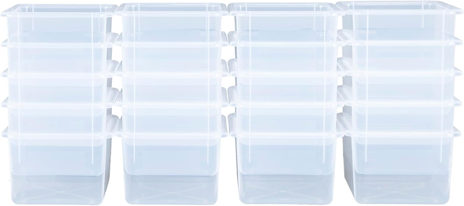 Wood Designs Cubby Storage Bin, Heavy Duty Plastic Containers for Kids Translucent Clear Cubby Tray Set of 20