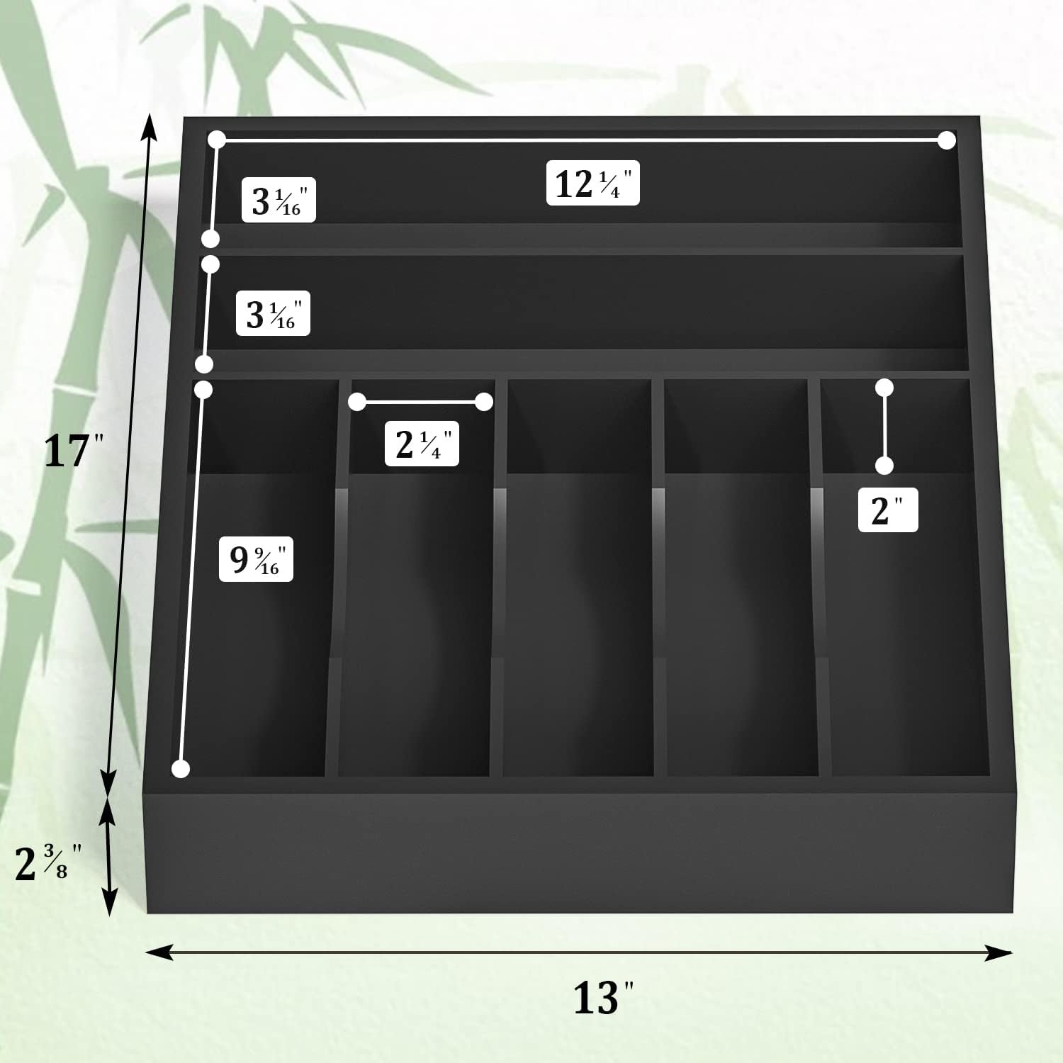 Utensil Organizer Silverware Drawer Organizer - 7 Slots Bamboo Silverware Tray For Kitchen Cutlery Office Supplies Makeup Desk Storage Garage Tool Organization W13”x L17” (Black)