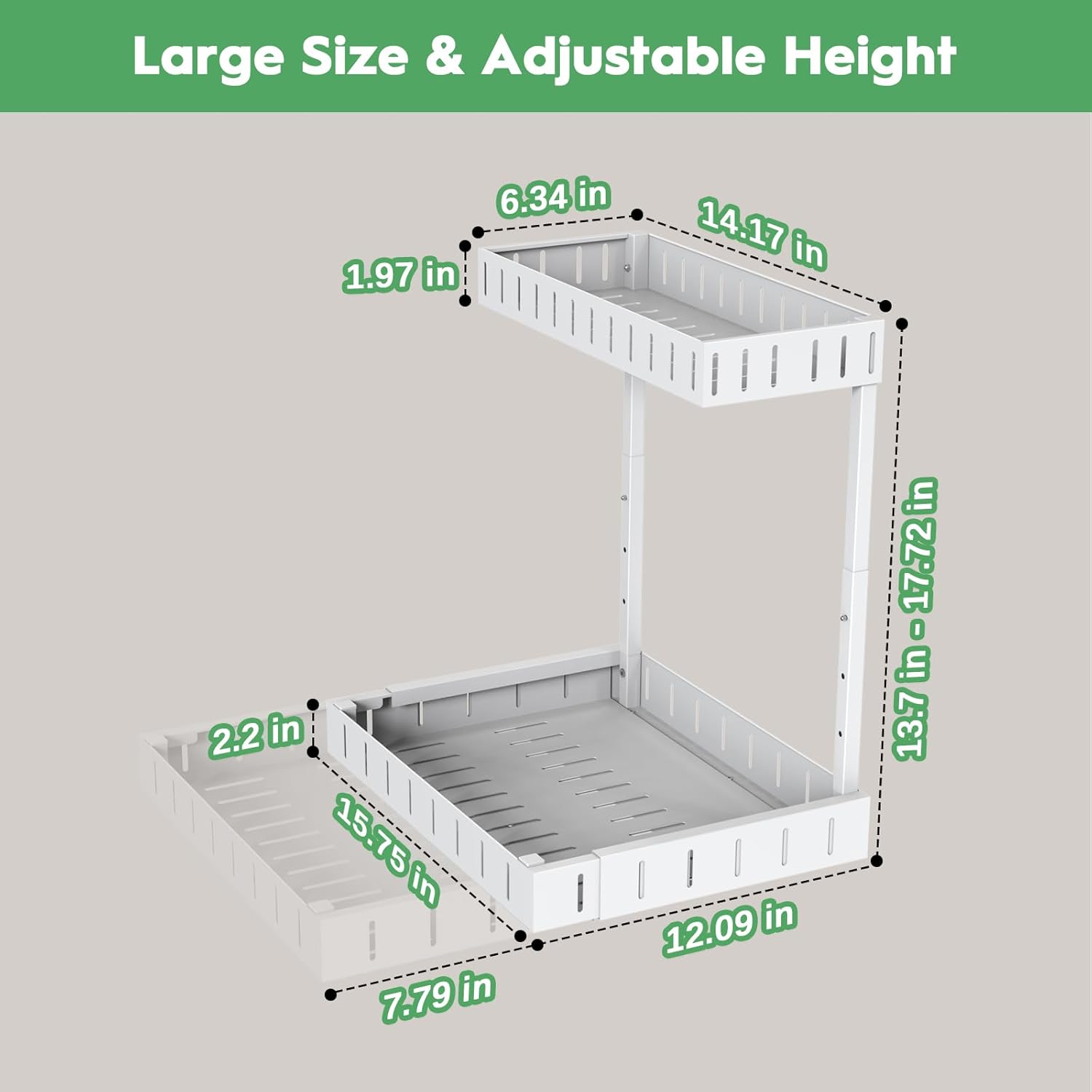 REALINN Under Sink Organizer, 2 Tier Expandable Under Cabinet Organizer, Heights Adjustable Pull Out Storage for Kitchen Bathroom Laundry, White, 2 Pack