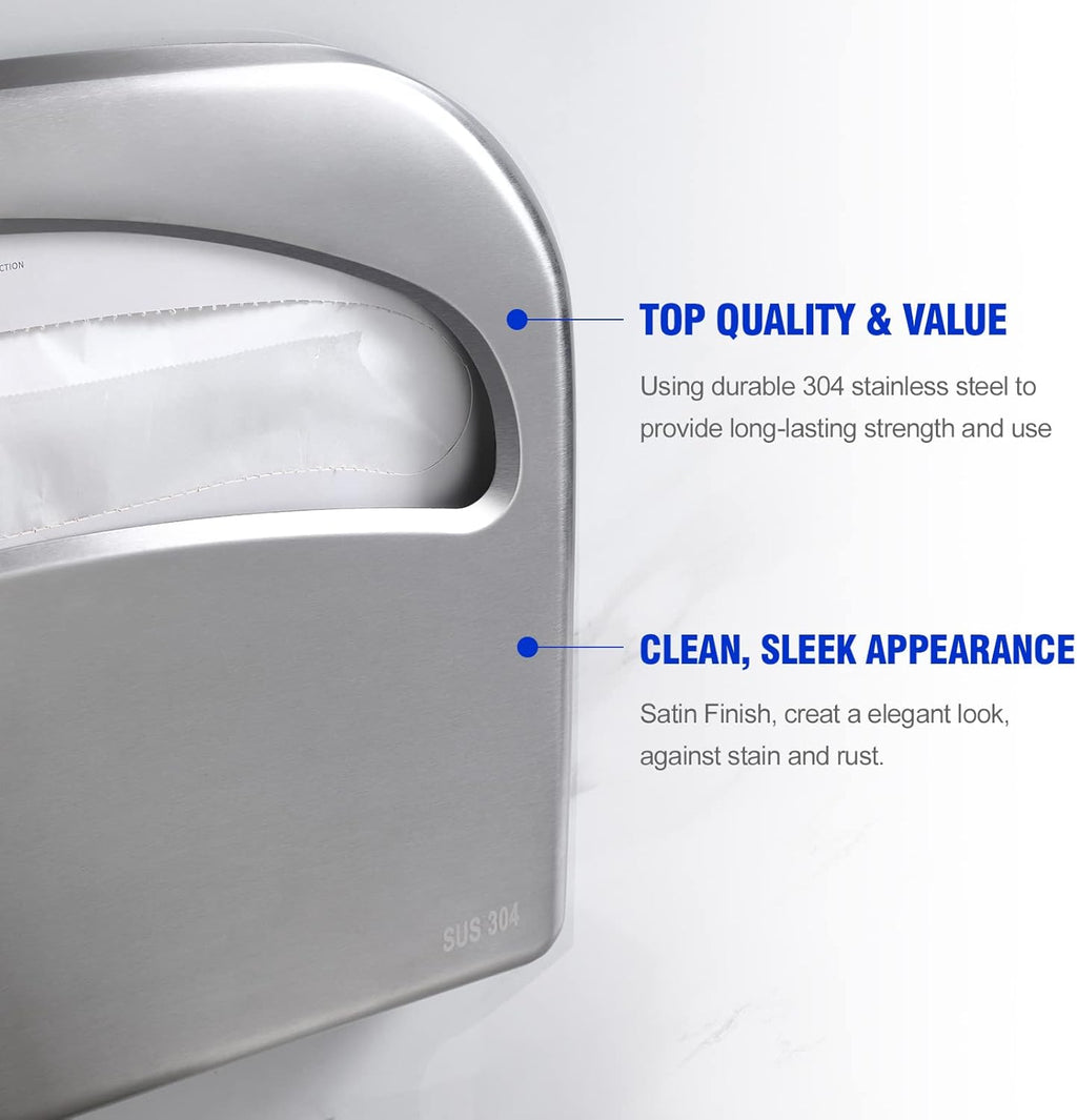 2 Packs Toilet Seat Cover Dispenser Wall Mount Commercial, Half Fold Toilet Seat Cover Dispenser, 304 Stainless Steel, 16-Inch
