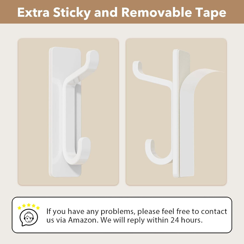 12 Pack Wall Hooks for Coat and Towel: 13LB Adhesive Door Hanger Stick on, White