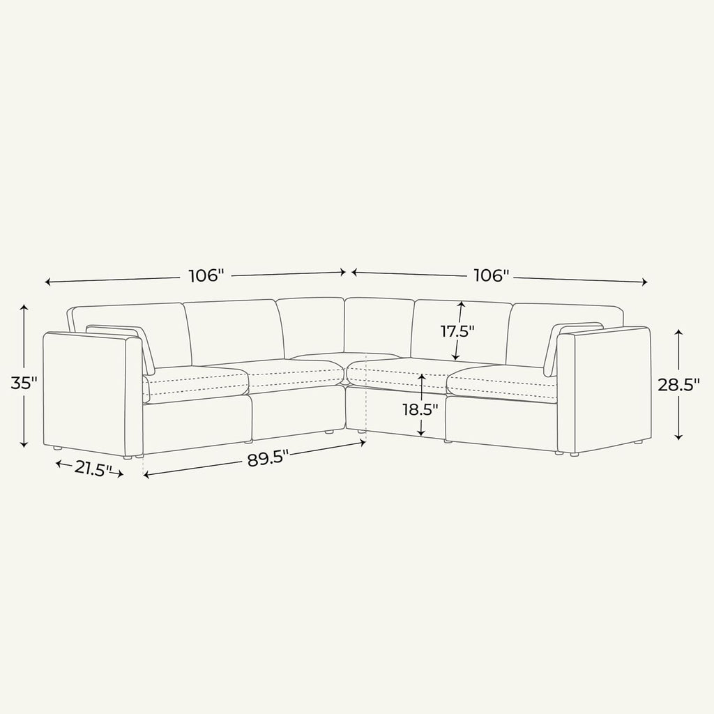 CHITA Oversized Modular Sectional Sofa Set, FSC Certified Extra Large 5 Seat V Shaped Cloud Couch for Living Room, 106 inch Width, 4 Seater and 1 Middle Corner, Moss Green
