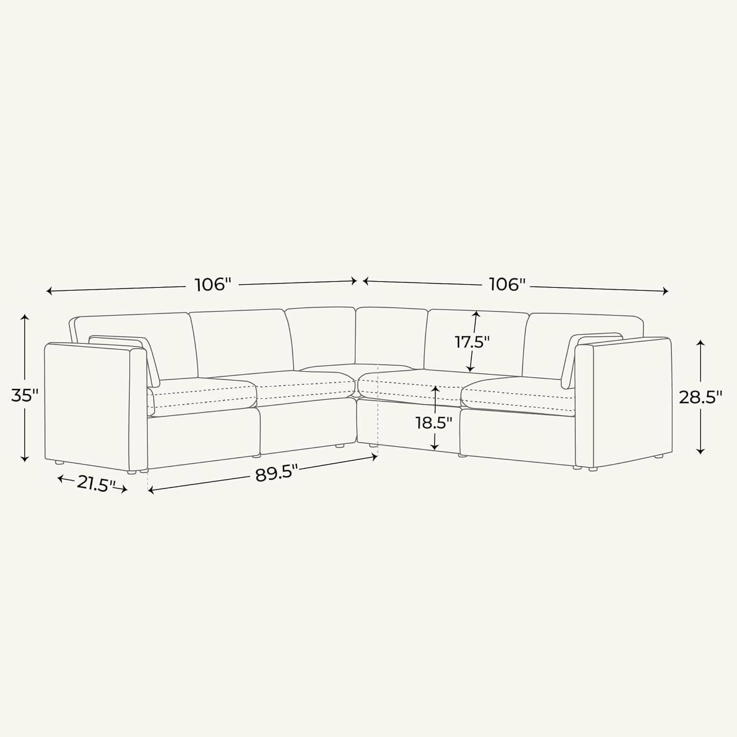 CHITA Oversized Modular Sectional Sofa Set, FSC Certified Extra Large 5 Seat V Shaped Cloud Couch for Living Room, 106 inch Width, 4 Seater and 1 Middle Corner, Moss Green