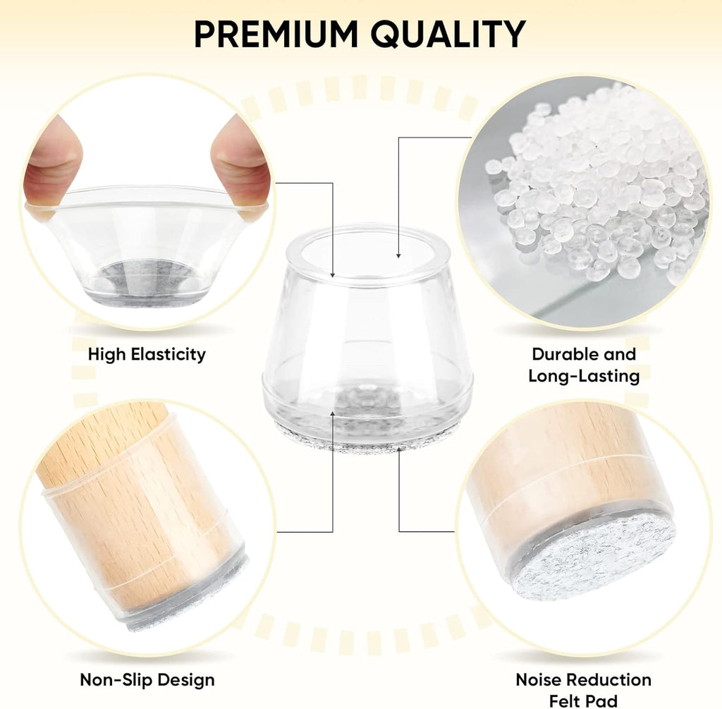 BALEINE 16 Pack Silicone Chair Leg Floor Protectors, Stool Leg Protectors Cap, Non-Slip Chair Leg Caps for Hardwood Floors (Clear, X-Large, 16 Pack)